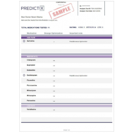 A sample Predictix patient report