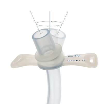 Elastic connection of the connector with the tube reduces discomfort during the attachment of the respiratory system