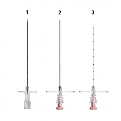 Touhy type epidural needle: 1. 16G x 80mm,
2. 18G x 80mm,
3. 18G x 90mm (hole type)