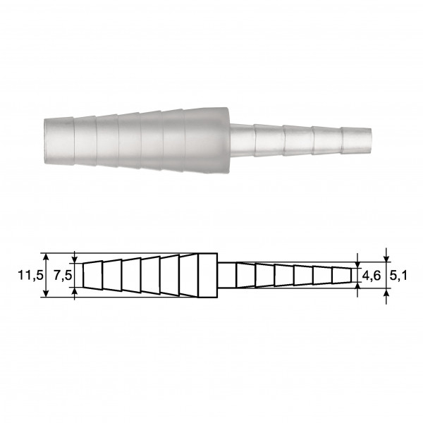 Double taper PP connector Male 3-5 mm / Male 7-10